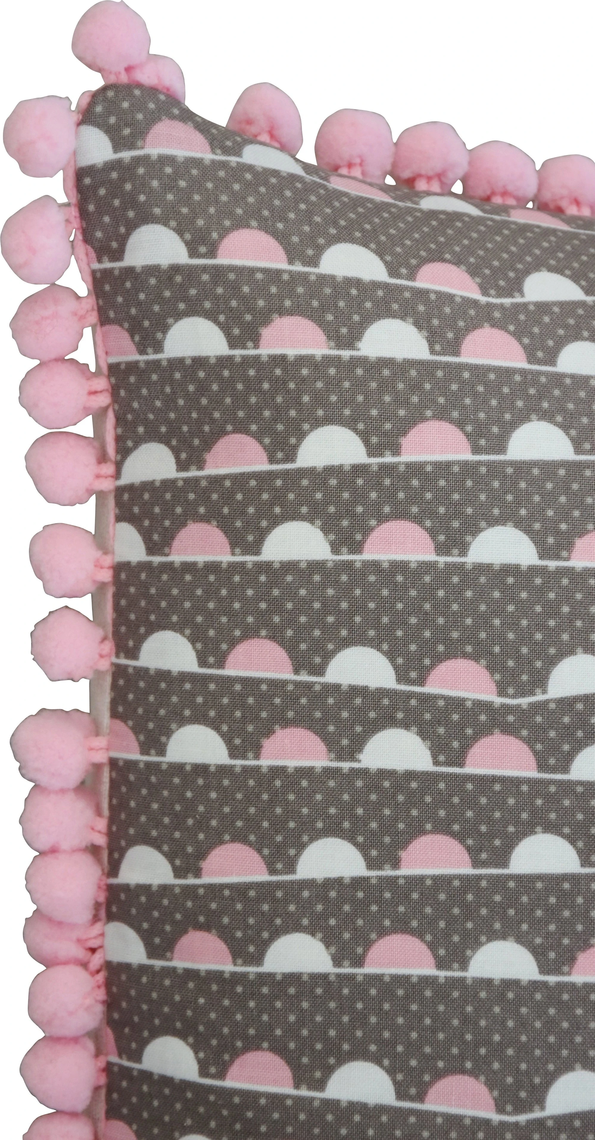Pink & White Pillow w/ Pom-Pom Trim 2 Pink & White Pillow w/ Pom-Pom Trim