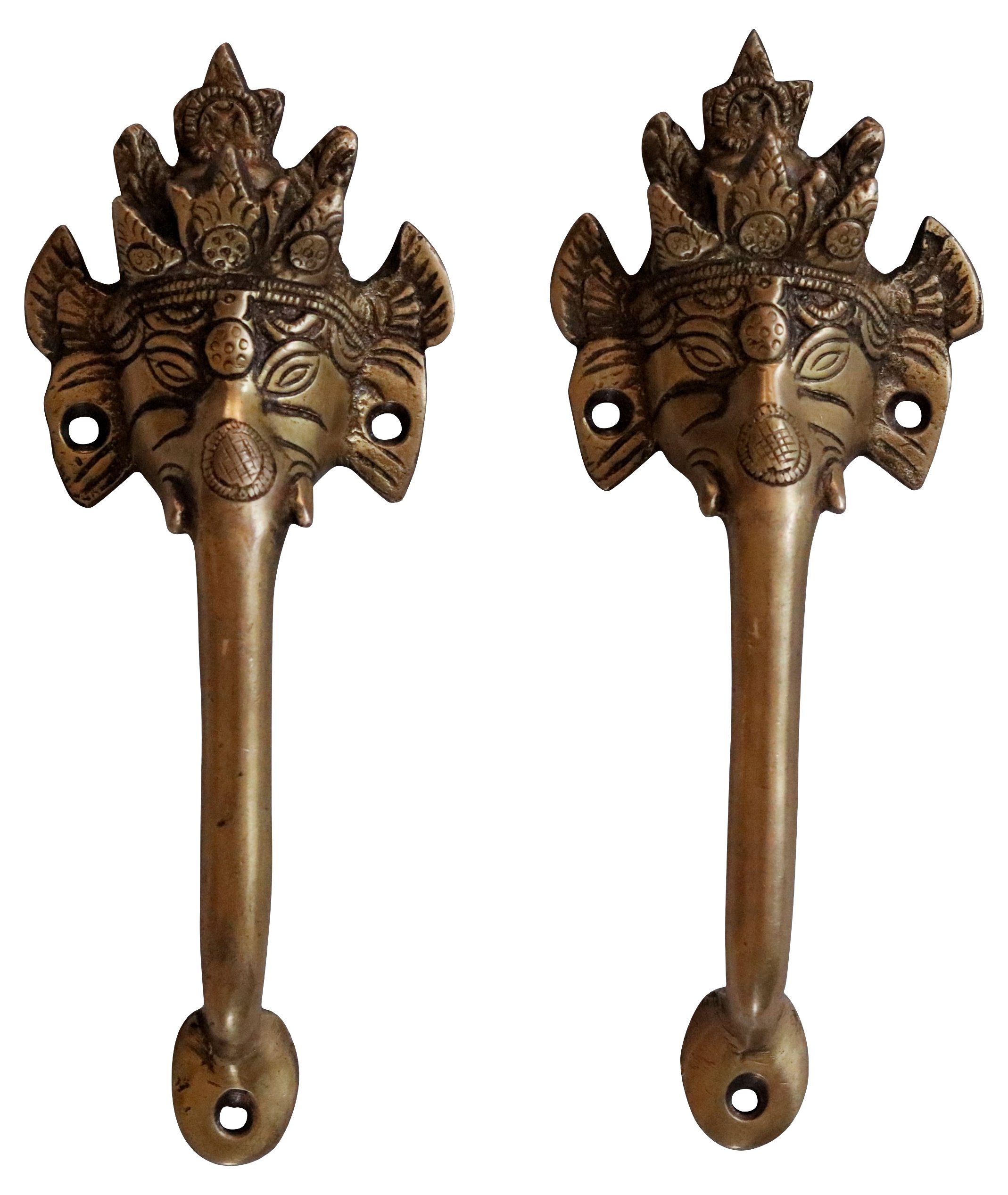 Brass Ganesha Door Handles, Pair