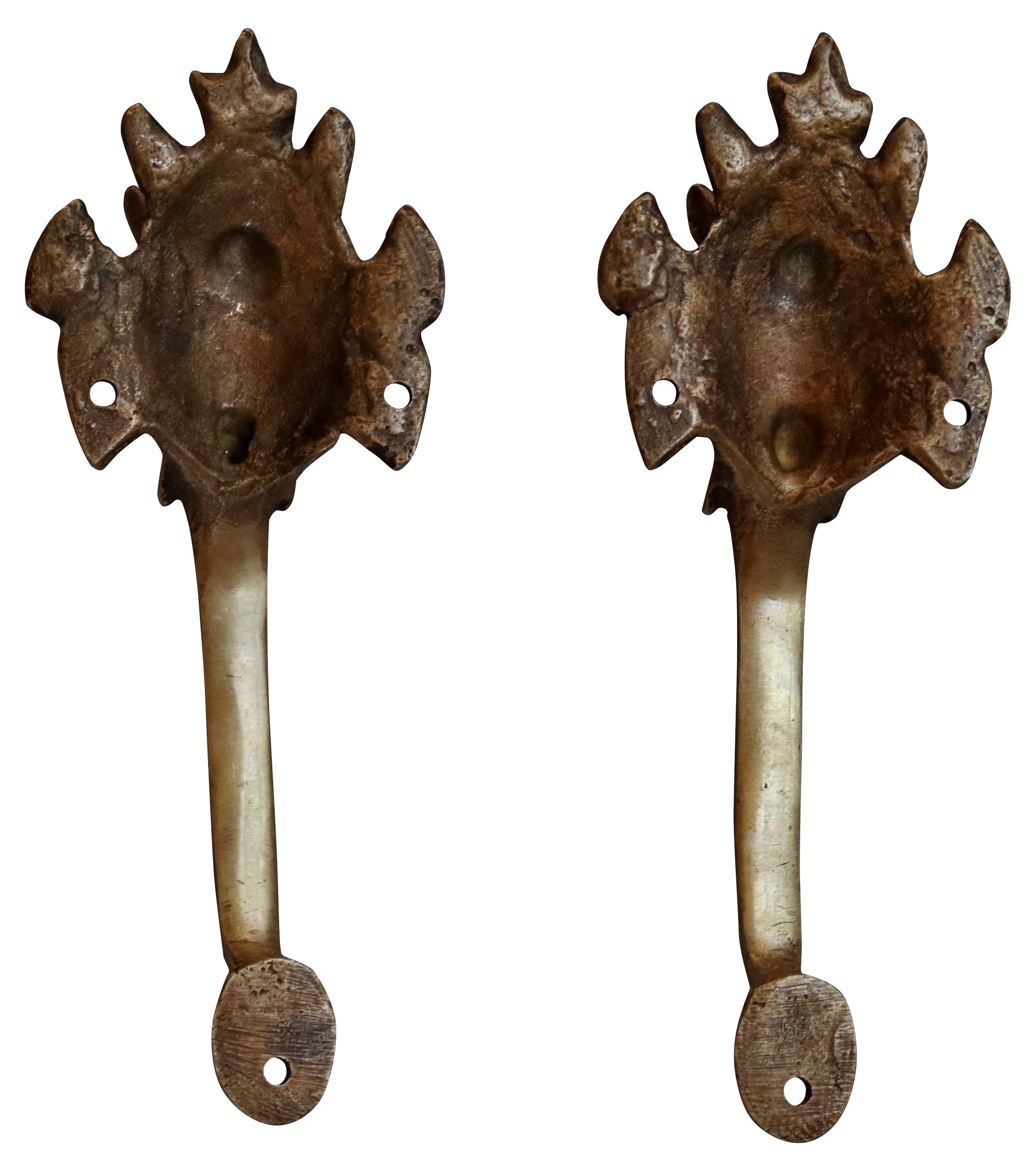 Brass Ganesha Door Handles, Pair 4 Brass Ganesha Door Handles, Pair