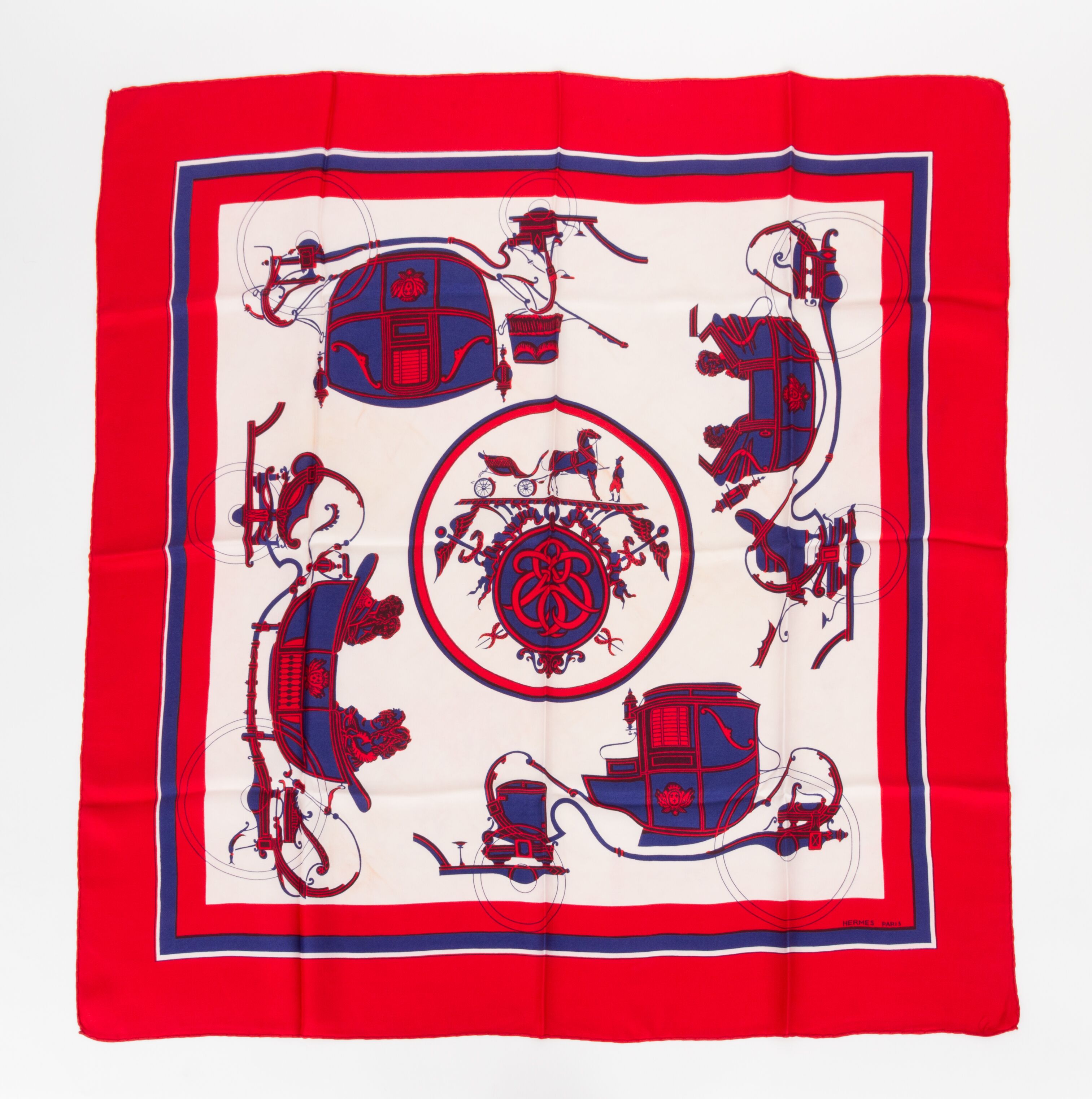 Hermes Vintage Red Carrosse Silk Scarf 1 Hermes Vintage Red Carrosse Silk Scarf