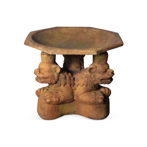 20" Three Foo Dogs Bird Bath, Sandstone 1 20" Three Foo Dogs Bird Bath, Sandstone