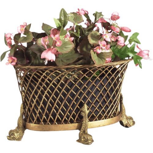 Dolphin Indoor/Outdoor Iron Wirework Planter, Gold