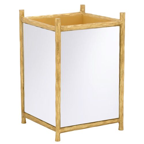 Hand Hammered Mirror Planter, Gold 1 Hand Hammered Mirror Planter, Gold