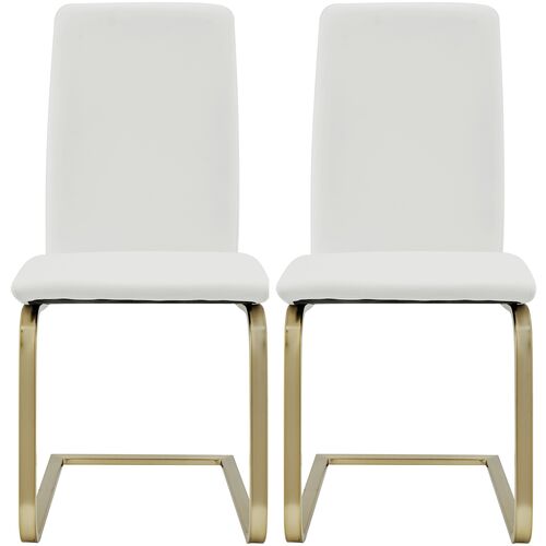 S/2 Mia Leatherette Side Chairs, White/Gold 1 S/2 Mia Leatherette Side Chairs, White/Gold