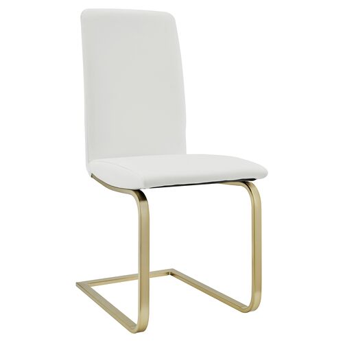 S/2 Mia Leatherette Side Chairs, White/Gold 2 S/2 Mia Leatherette Side Chairs, White/Gold