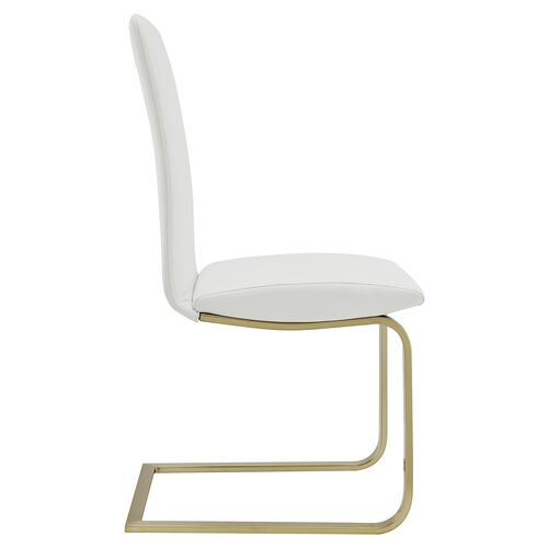 S/2 Mia Leatherette Side Chairs, White/Gold 3 S/2 Mia Leatherette Side Chairs, White/Gold