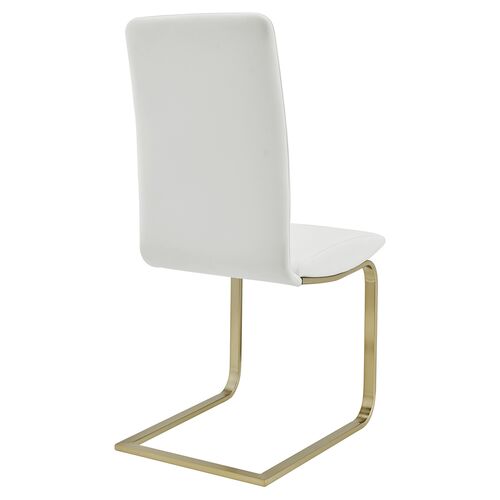 S/2 Mia Leatherette Side Chairs, White/Gold 4 S/2 Mia Leatherette Side Chairs, White/Gold