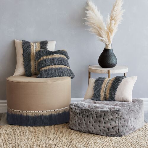 Delilah Bullion Fringe Pillow, Beige 4 Delilah Bullion Fringe Pillow, Beige