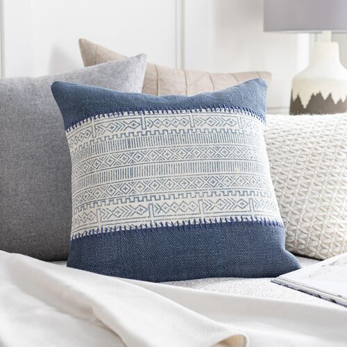 Roanna Patchwork Accent Pillow, Cream/Blue 2 Roanna Patchwork Accent Pillow, Cream/Blue