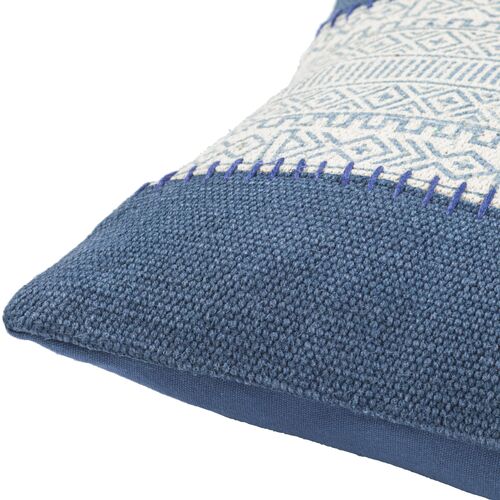 Roanna Patchwork Accent Pillow, Cream/Blue 4 Roanna Patchwork Accent Pillow, Cream/Blue