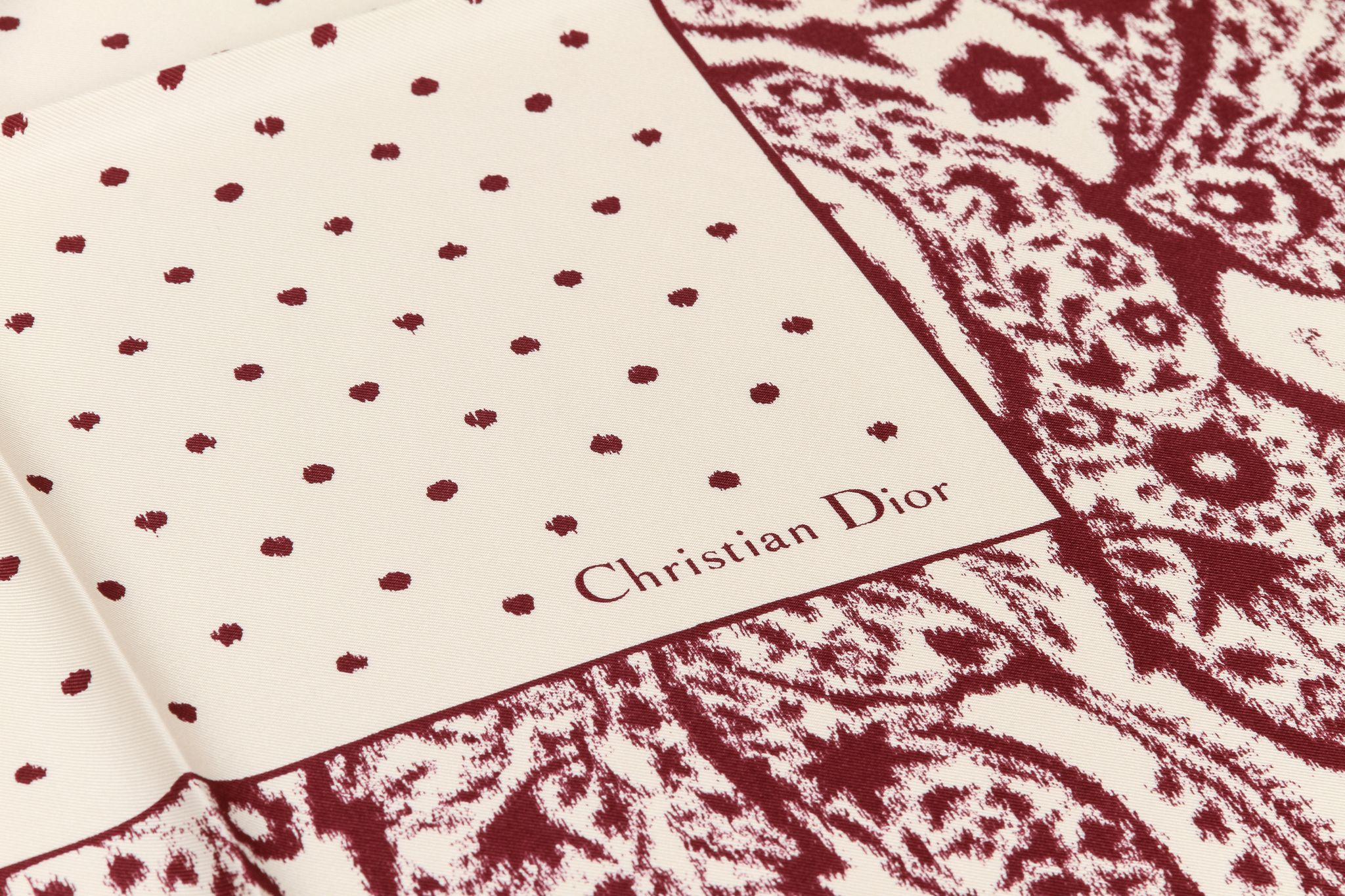 Dior new tribe burgundy/cream silk scarf 2 Dior new tribe burgundy/cream silk scarf