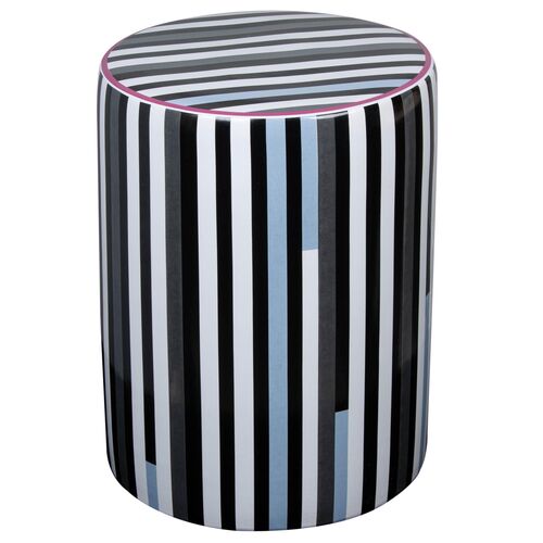 Trey Stripe Ceramic Garden Stool, Black/White 1 Trey Stripe Ceramic Garden Stool, Black/White