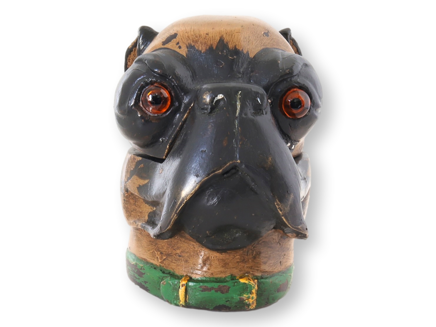 Antique Cold Painted Metal Pug Inkwell 1 Antique Cold Painted Metal Pug Inkwell