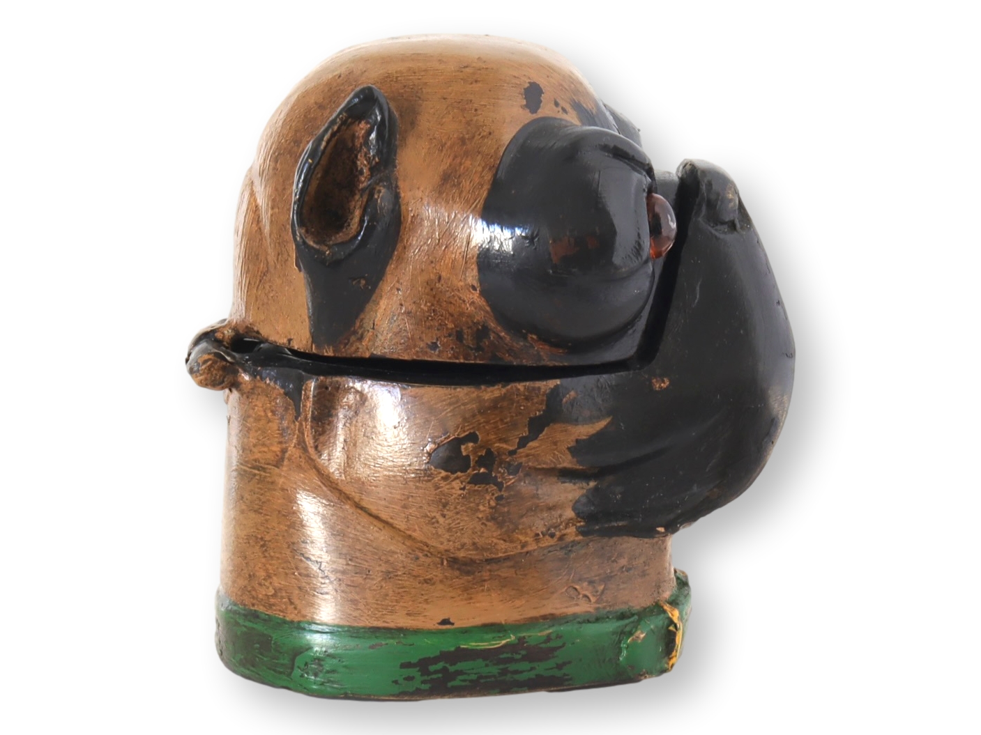 Antique Cold Painted Metal Pug Inkwell 3 Antique Cold Painted Metal Pug Inkwell