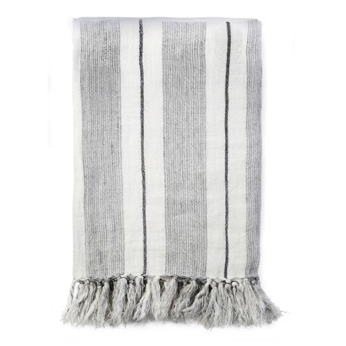 Laguna Linen Throw, Gray/Charcoal 1 Laguna Linen Throw, Gray/Charcoal