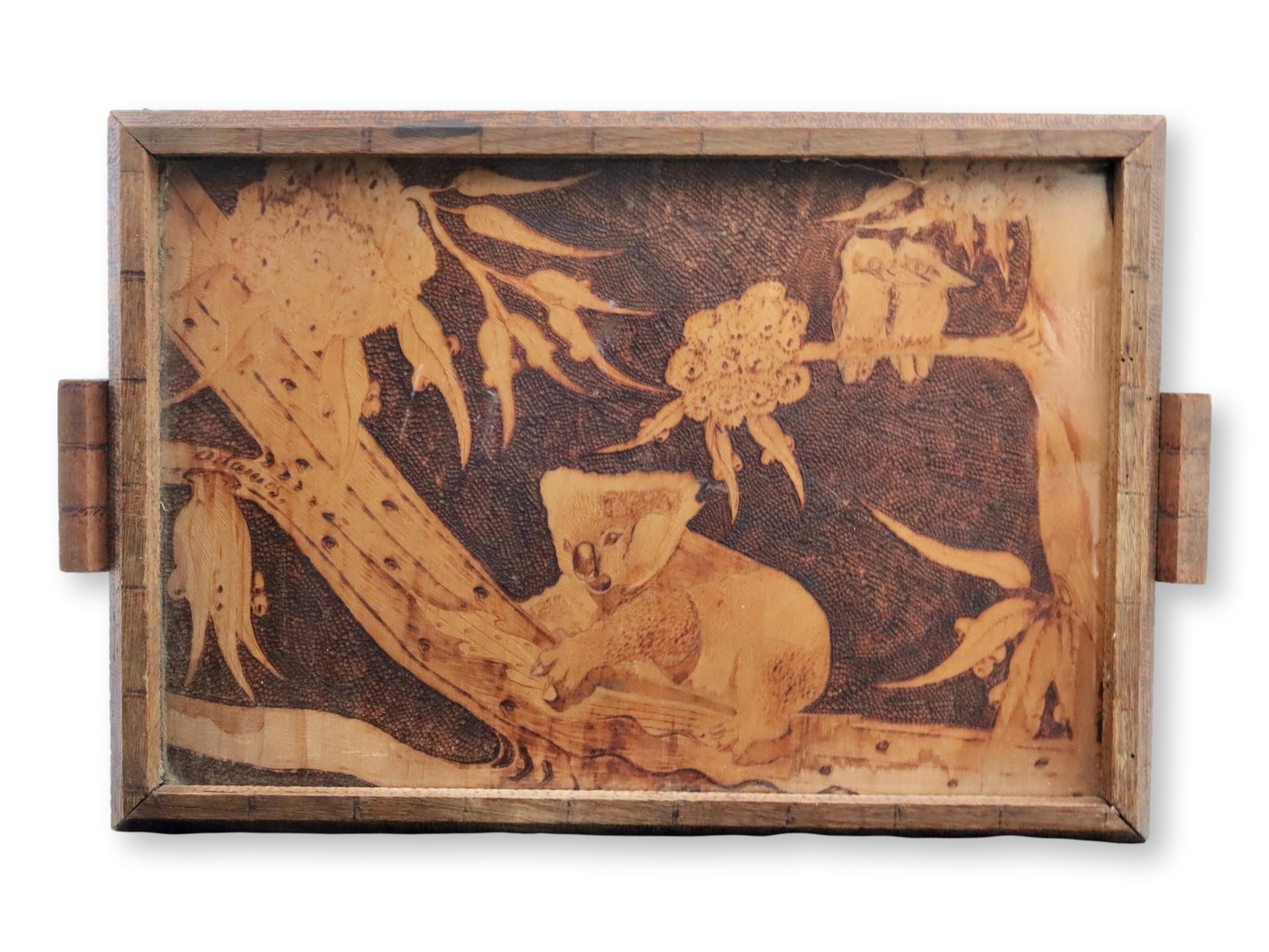Midcentury Carved Serving Tray w/ Koala 1 Midcentury Carved Serving Tray w/ Koala