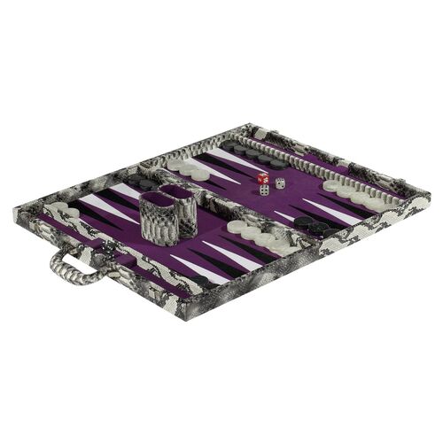 Python Embossed Backgammon Set, Gray
