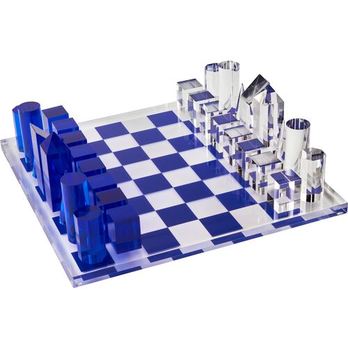 Lucite Chess Set, Indigo