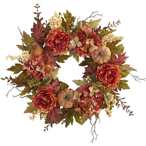 Faux Mxd Flwr/Pumpkin Wreath 1 Faux Mxd Flwr/Pumpkin Wreath