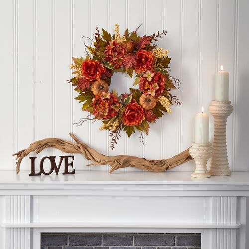 Faux Mxd Flwr/Pumpkin Wreath 2 Faux Mxd Flwr/Pumpkin Wreath