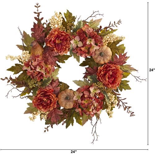Faux Mxd Flwr/Pumpkin Wreath 3 Faux Mxd Flwr/Pumpkin Wreath