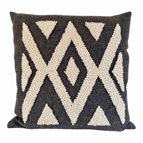 Cotton Tree, Punch Needle Ndebele Pillow, Gray 1 Cotton Tree, Punch Needle Ndebele Pillow, Gray