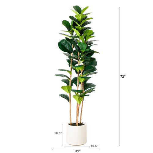 6ft. Artificial Fiddle Leaf Tree in Decorative White Planter 2 6ft. Artificial Fiddle Leaf Tree in Decorative White Planter