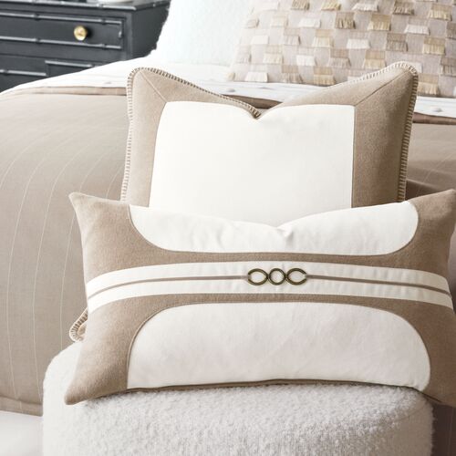 Harlen Ribbon Pillow, White/Brown Flannet 4 Harlen Ribbon Pillow, White/Brown Flannet