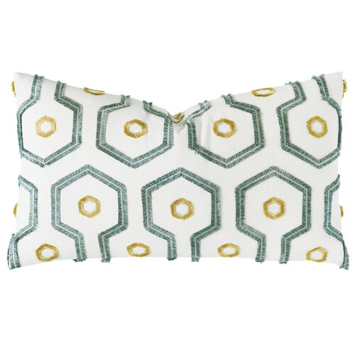 Calypso Emroidered Geometric Pillow, Spa/White 1 Calypso Emroidered Geometric Pillow, Spa/White