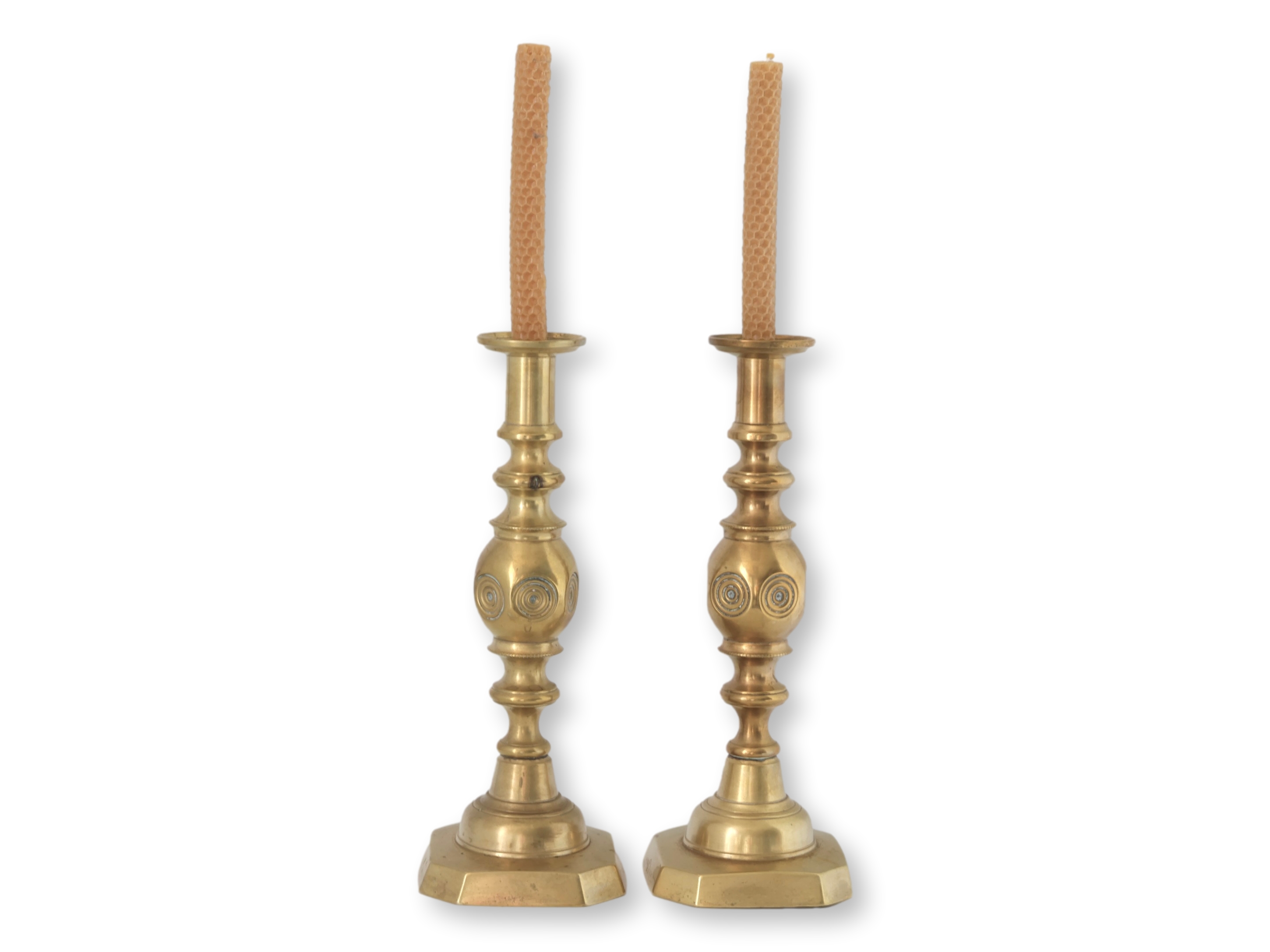 Victorian "Good Luck" Brass Candlesticks 4 Victorian "Good Luck" Brass Candlesticks