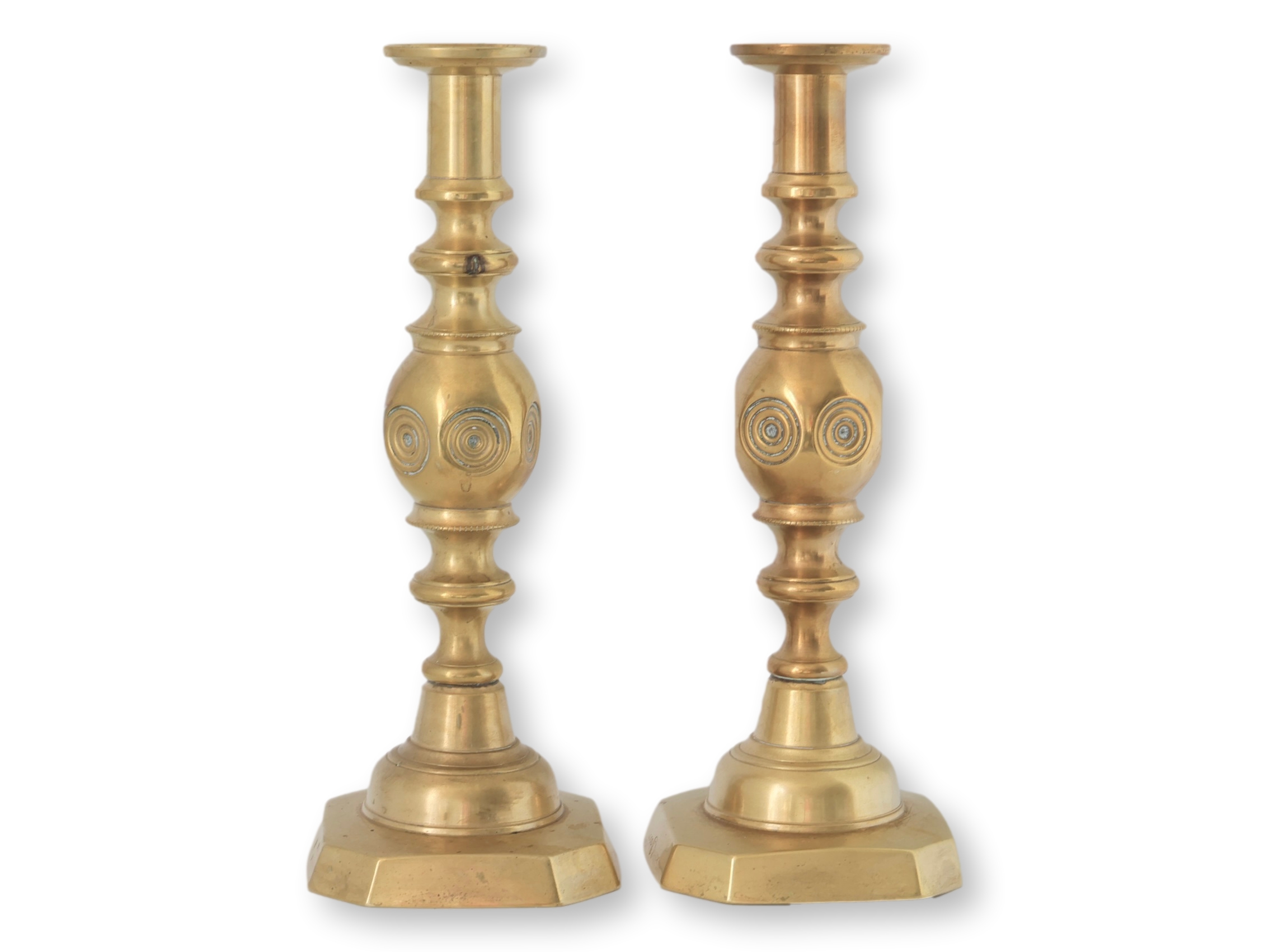 Victorian "Good Luck" Brass Candlesticks 5 Victorian "Good Luck" Brass Candlesticks