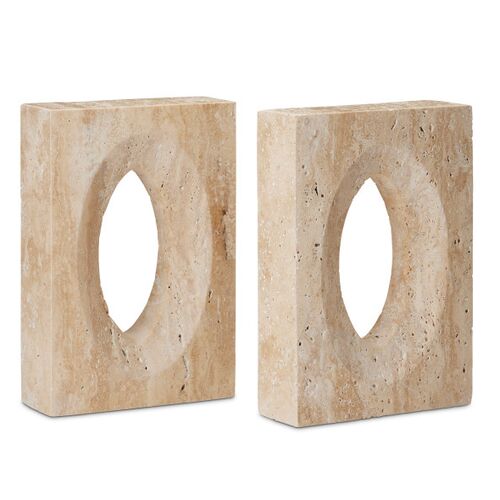 S/2 Demi Travertine Bookends, Natural