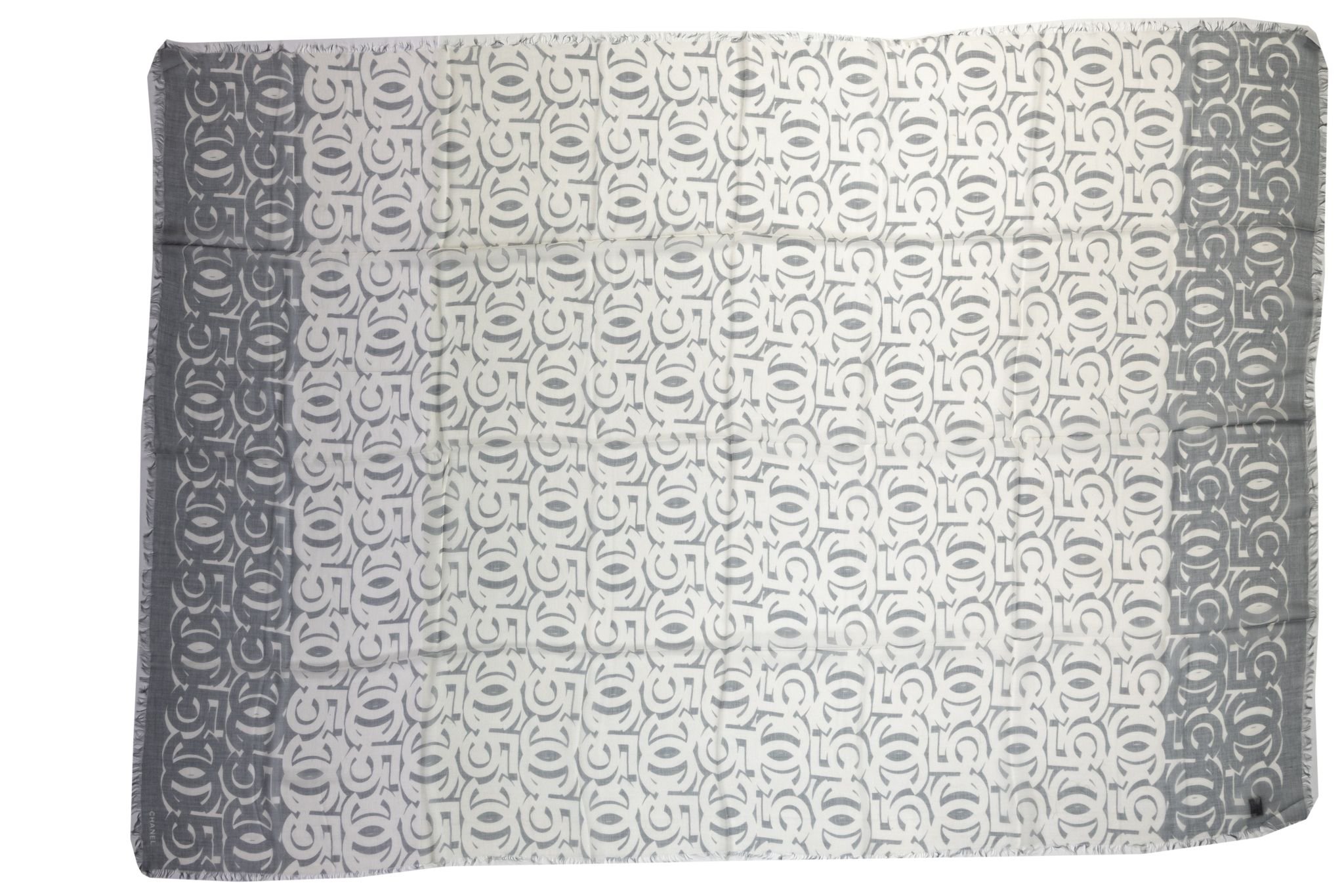 Chanel White/Grey Logo Cashmere Shawl 1 Chanel White/Grey Logo Cashmere Shawl