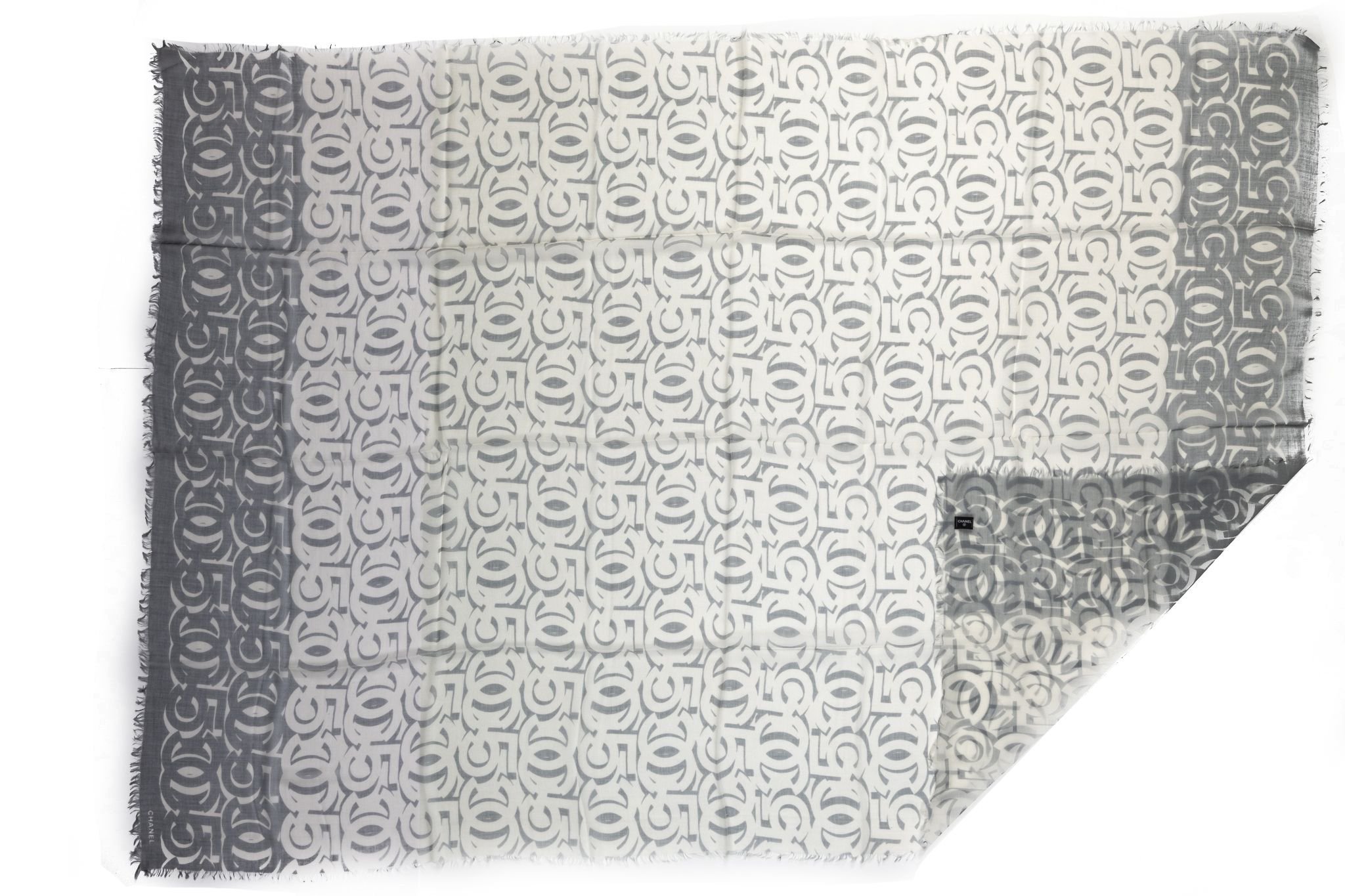 Chanel White/Grey Logo Cashmere Shawl 2 Chanel White/Grey Logo Cashmere Shawl