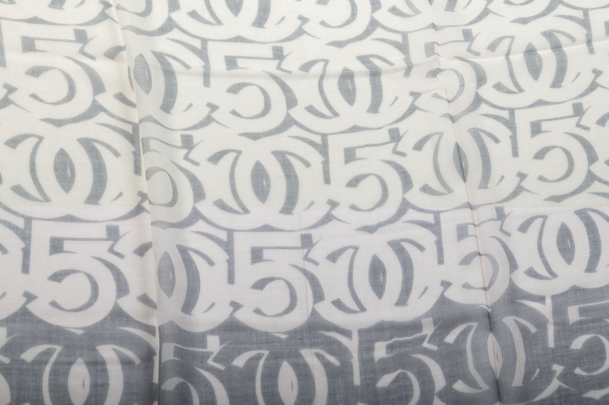 Chanel White/Grey Logo Cashmere Shawl 3 Chanel White/Grey Logo Cashmere Shawl