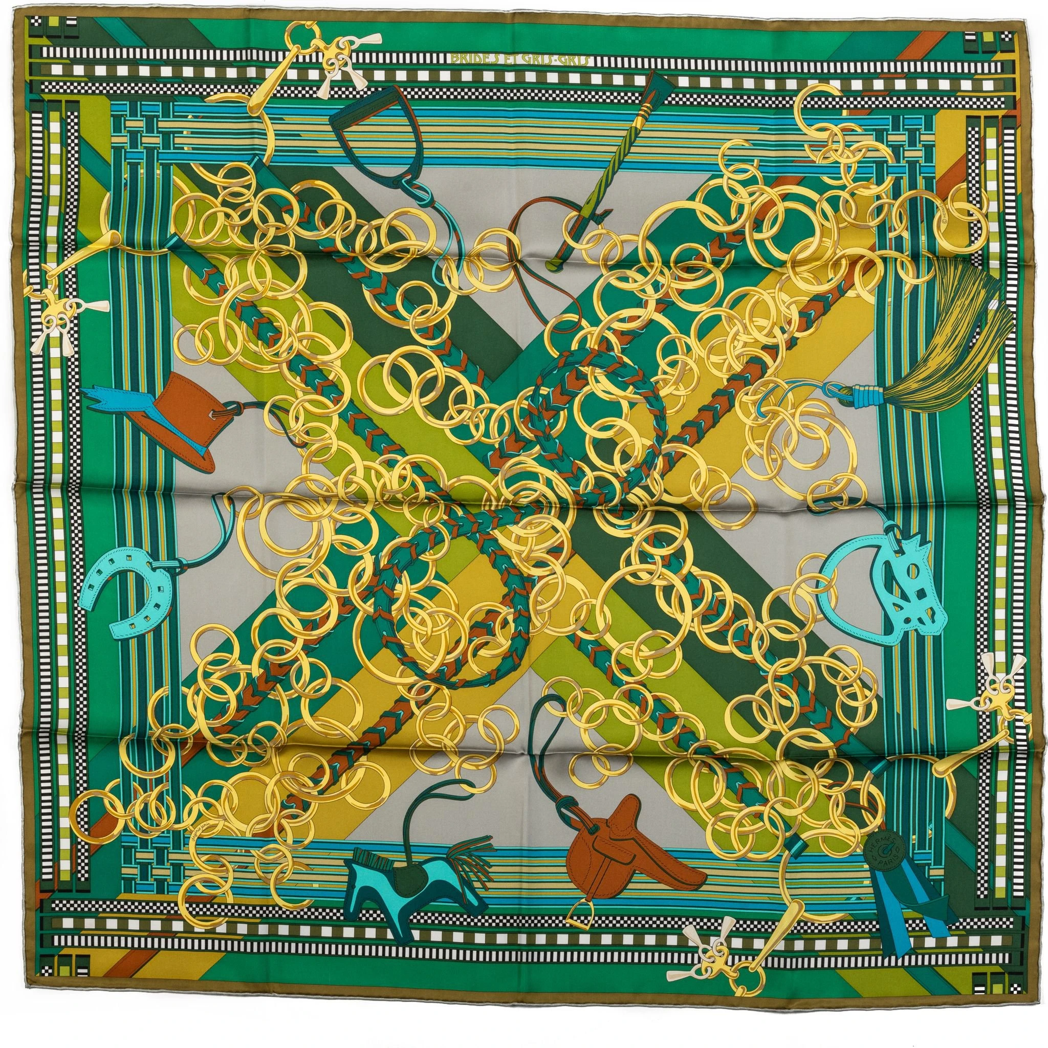Herm¨¨s Bag Charms Green Silk Scarf 1 Herm¨¨s Bag Charms Green Silk Scarf