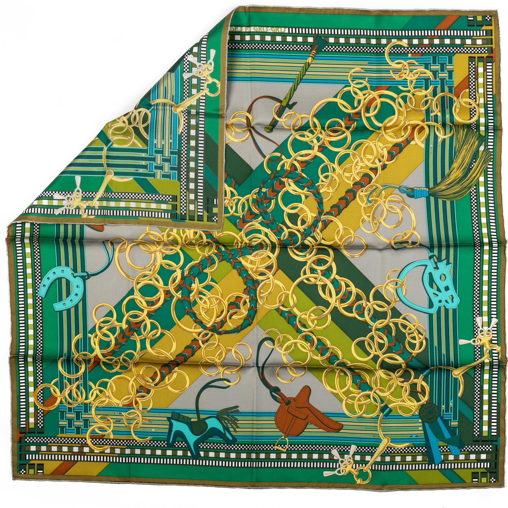 Herm¨¨s Bag Charms Green Silk Scarf 2 Herm¨¨s Bag Charms Green Silk Scarf