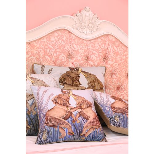 Dancing Elephants 24x24 Pillow, Gray/Blue Velvet 6 Dancing Elephants 24x24 Pillow, Gray/Blue Velvet