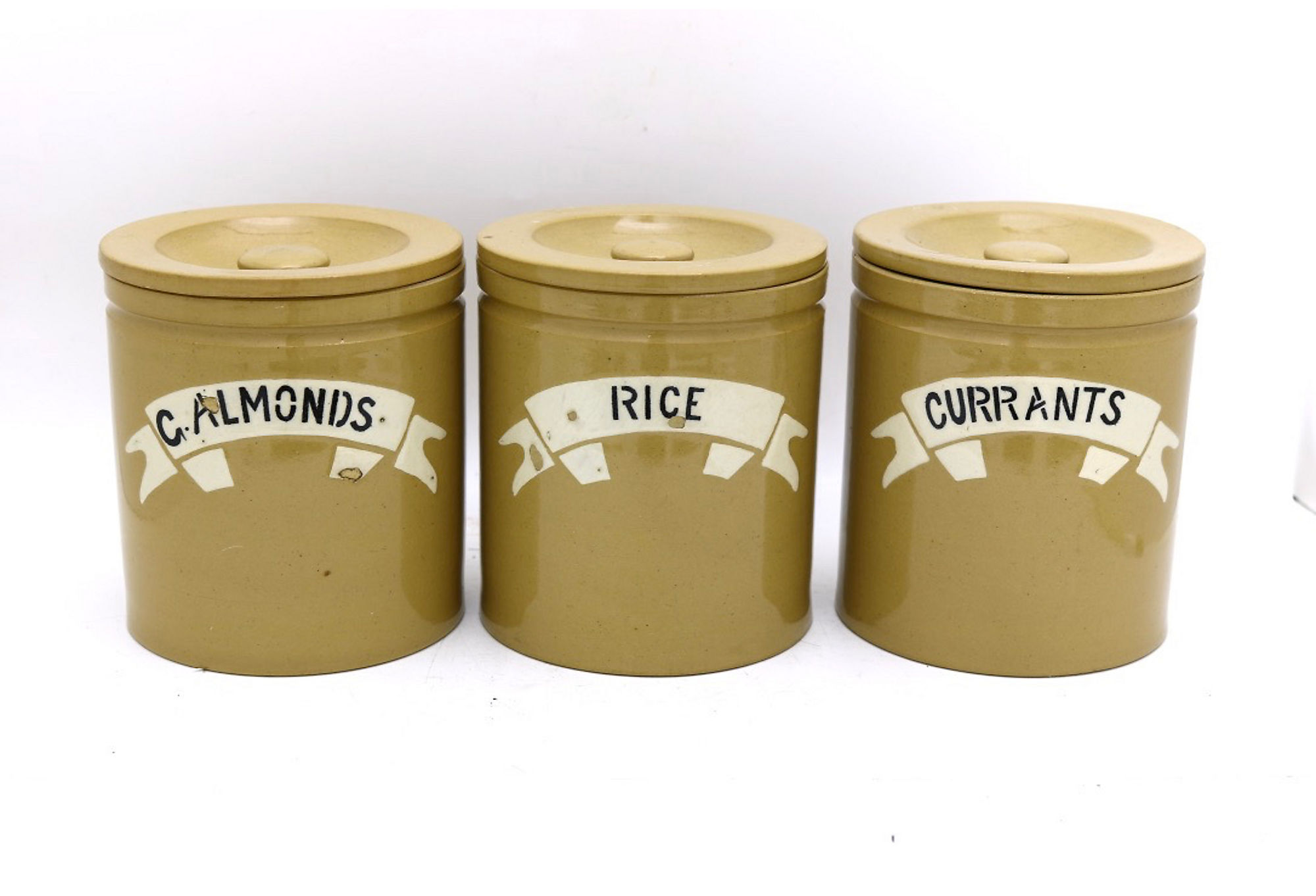 19th-C. Stoneware Kitchen Canisters, S/3 1 19th-C. Stoneware Kitchen Canisters, S/3