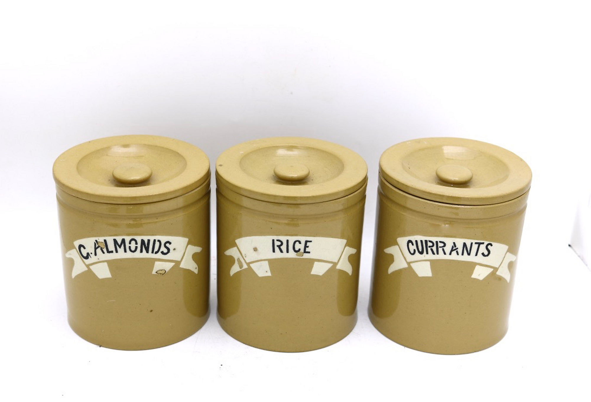 19th-C. Stoneware Kitchen Canisters, S/3 2 19th-C. Stoneware Kitchen Canisters, S/3