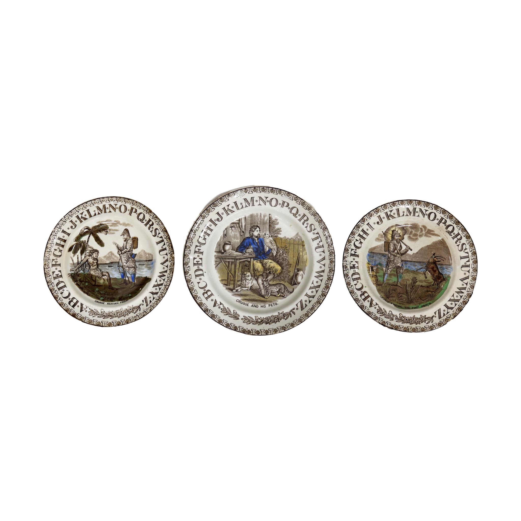 19th-C. Robinson Crusoe "ABC" Plates S/3 1 19th-C. Robinson Crusoe "ABC" Plates S/3