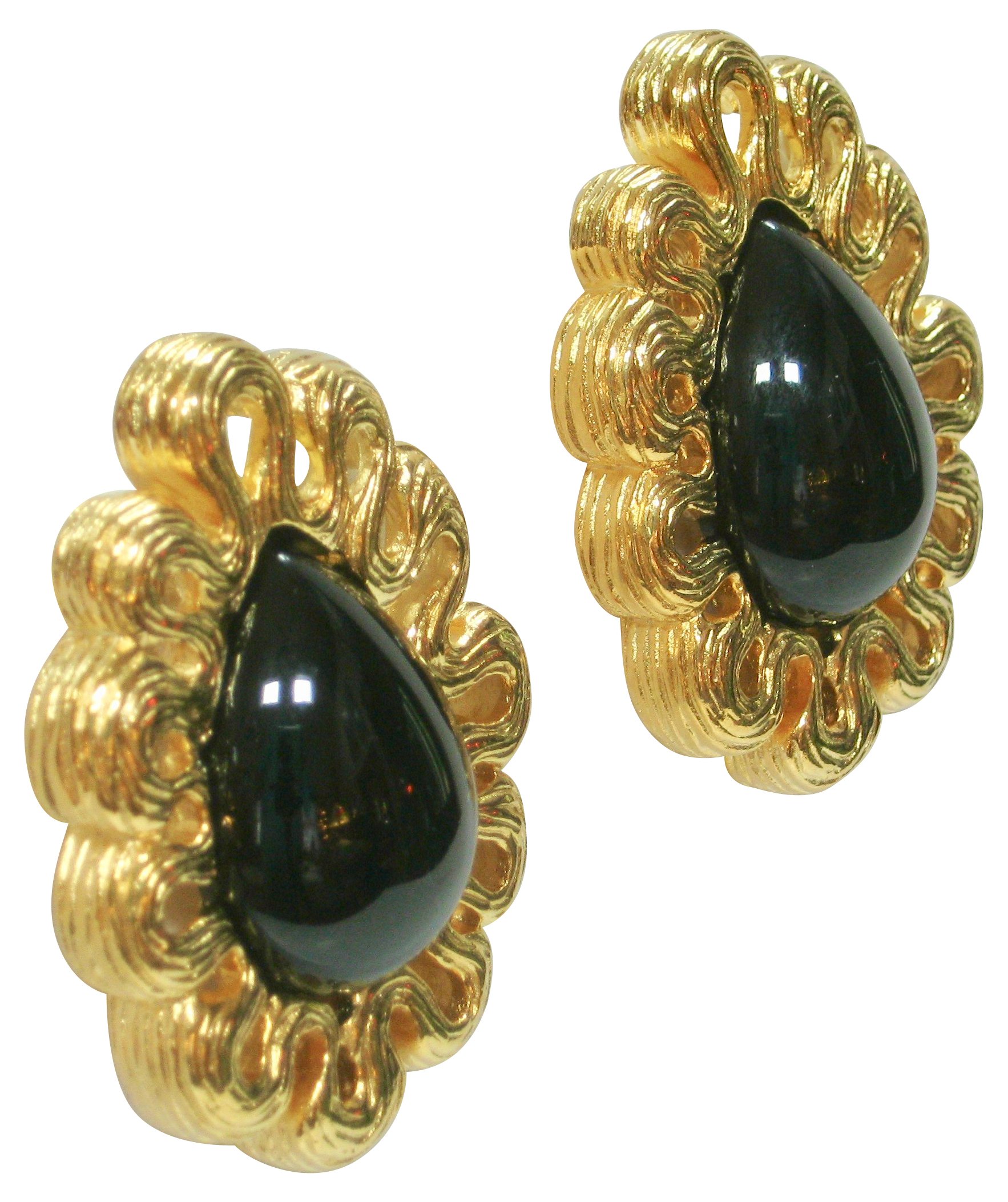 Givenchy Gold & Black Amethyst Earrings 2 Givenchy Gold & Black Amethyst Earrings