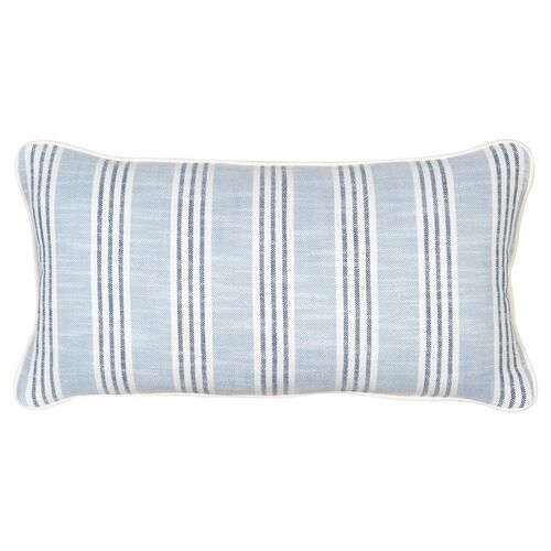 Quogue 23"x12" Outdoor Lumbar Pillow, Aqua/Navy 1 Quogue 23"x12" Outdoor Lumbar Pillow, Aqua/Navy