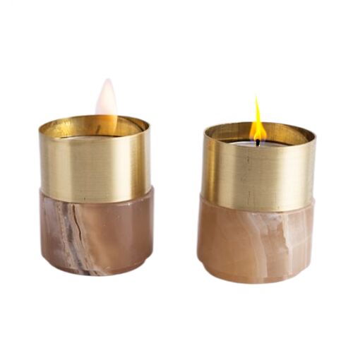 AndJacob Candle Holder, Brass, Amber Alabaster 2 AndJacob Candle Holder, Brass, Amber Alabaster