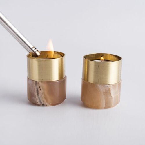 AndJacob Candle Holder, Brass, Amber Alabaster 3 AndJacob Candle Holder, Brass, Amber Alabaster