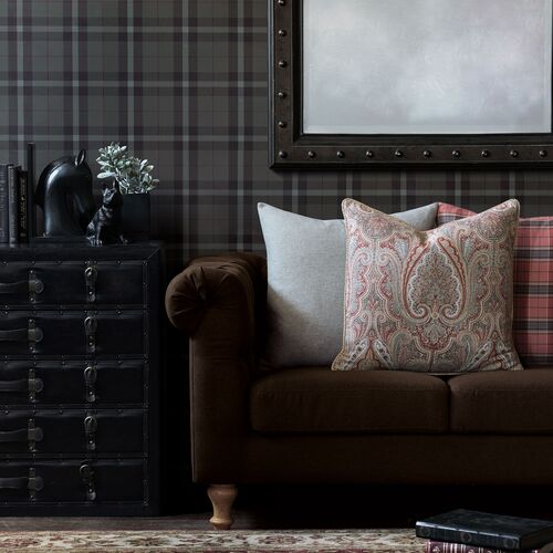 Carrie Plaid Pillow, Red/Charcoal 5 Carrie Plaid Pillow, Red/Charcoal