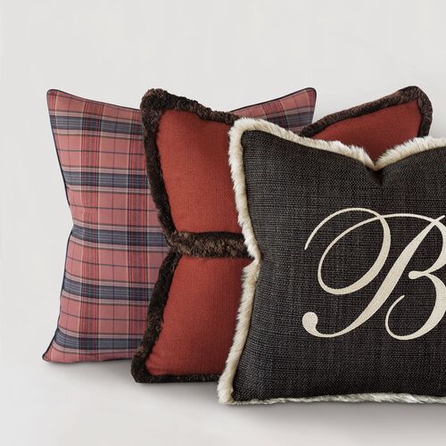 Carrie Plaid Pillow, Red/Charcoal 7 Carrie Plaid Pillow, Red/Charcoal