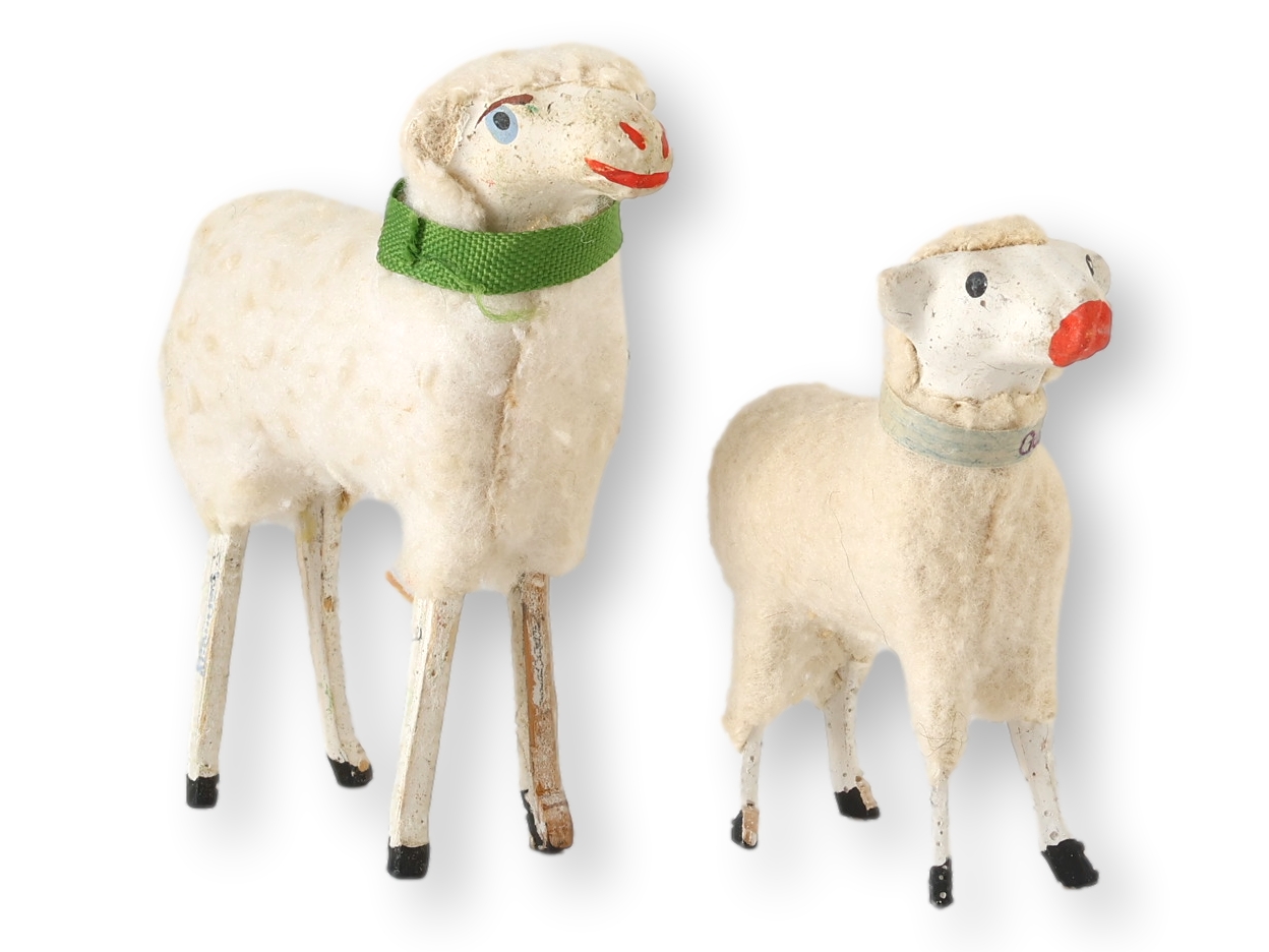 1940s German Wool Sheep, Pair 2 1940s German Wool Sheep, Pair