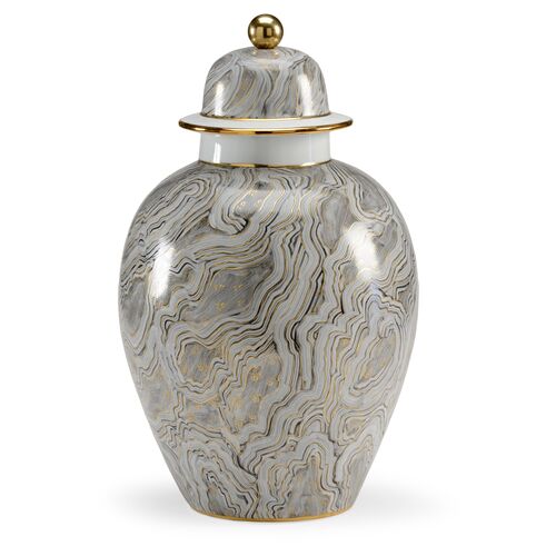 19" Marbled Ginger Jar, Gray/Gold 1 19" Marbled Ginger Jar, Gray/Gold