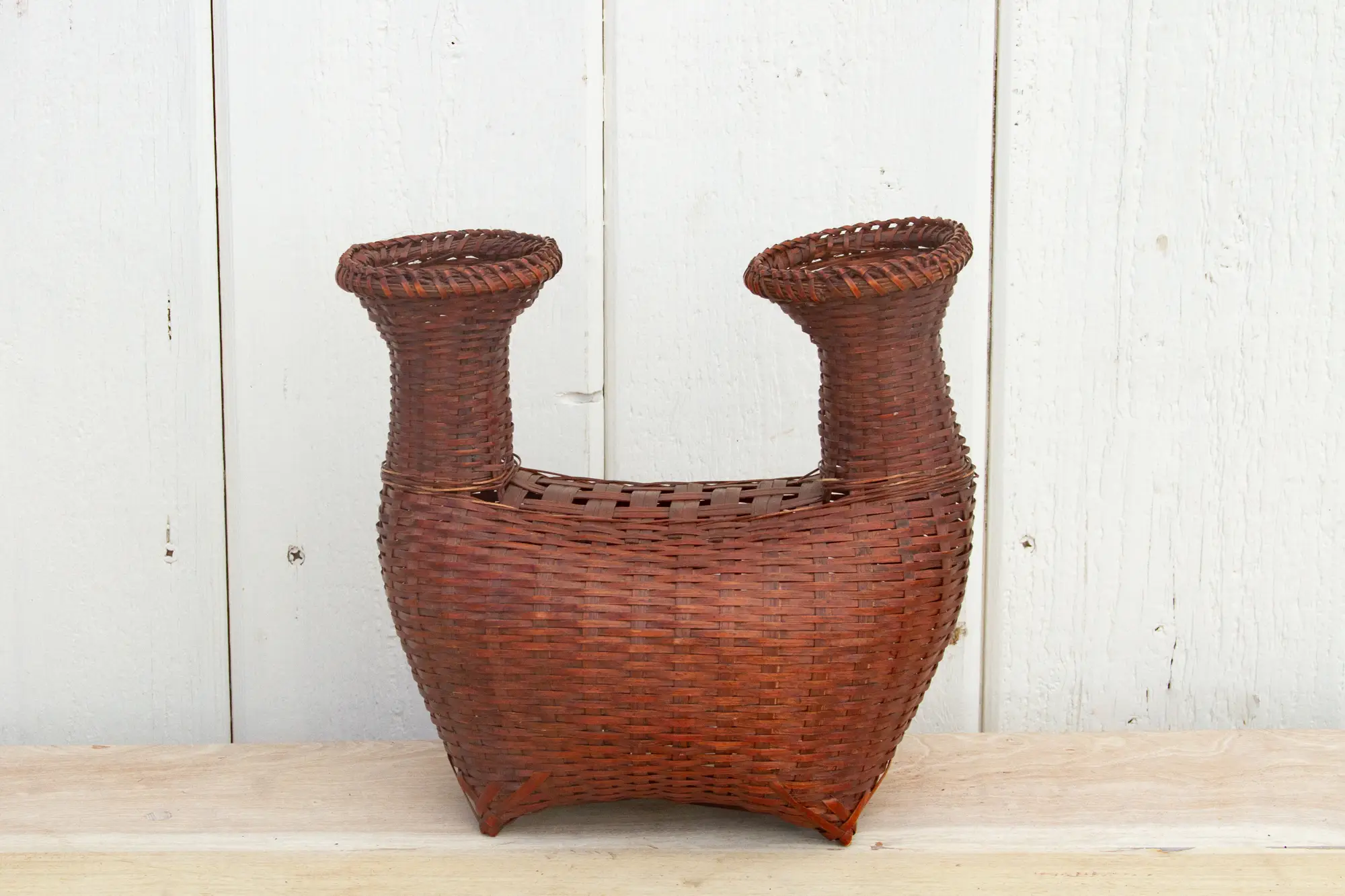 Finely Woven Boat Shaped Vintage Basket 2 Finely Woven Boat Shaped Vintage Basket